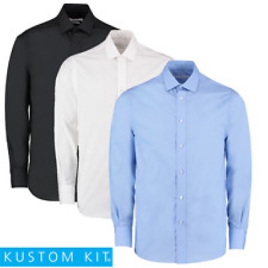Kustom Kit Poplin Tailored Fit Long Sleeve Business Shirt