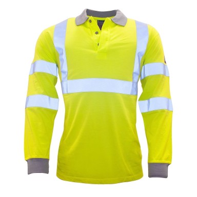 Portwest Flame Resistant Anti-Static Hi-Viz Long Sleeve Polo Shirt