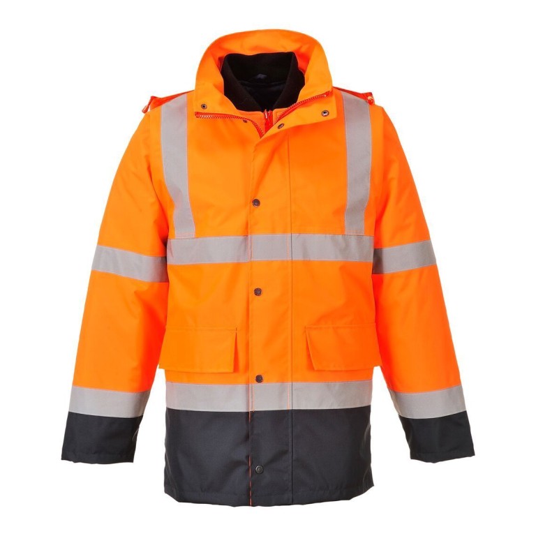 Portwest Hi Viz Hooded 4 IN 1 Safety Protective Contrast Traffic Jacket