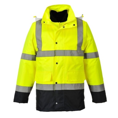 Portwest Hi Viz Hooded 4 IN 1 Safety Protective Contrast Traffic Jacket